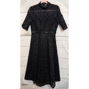 Metisu NWT Black Lace Formal Midi Dress L Bow Accent Evening Party Holiday